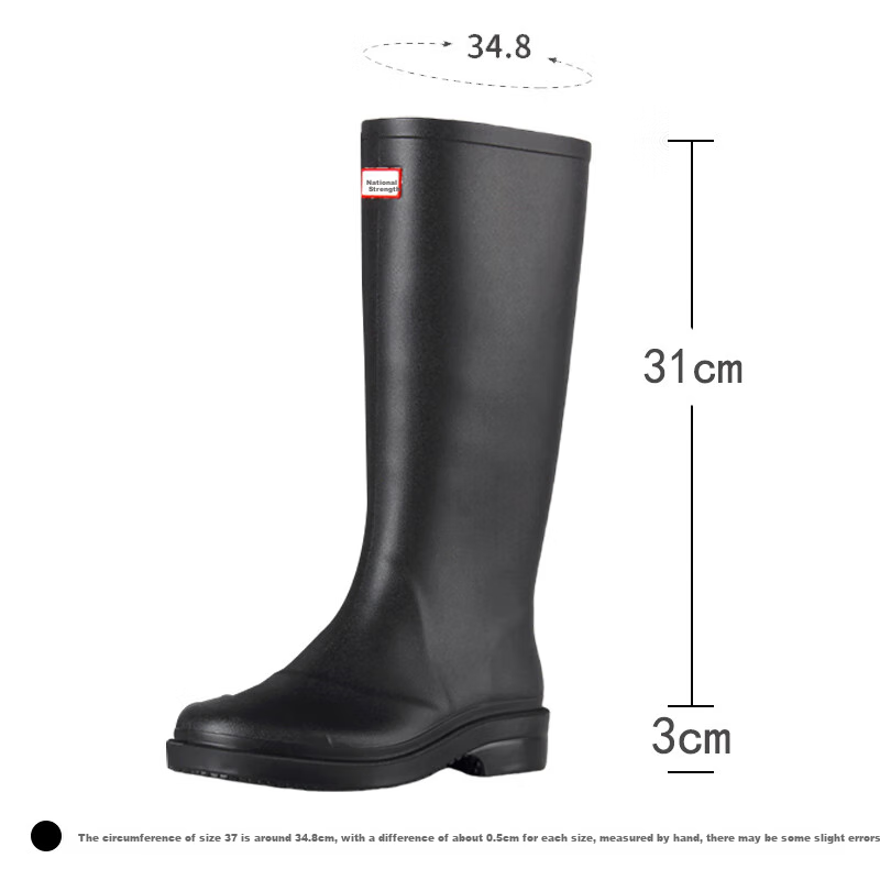 Huili Women's Fashion Waterproof Non-Slip Rain Boots High-Top Wear-Resistant Rubber Shoes 33-1 Black 40