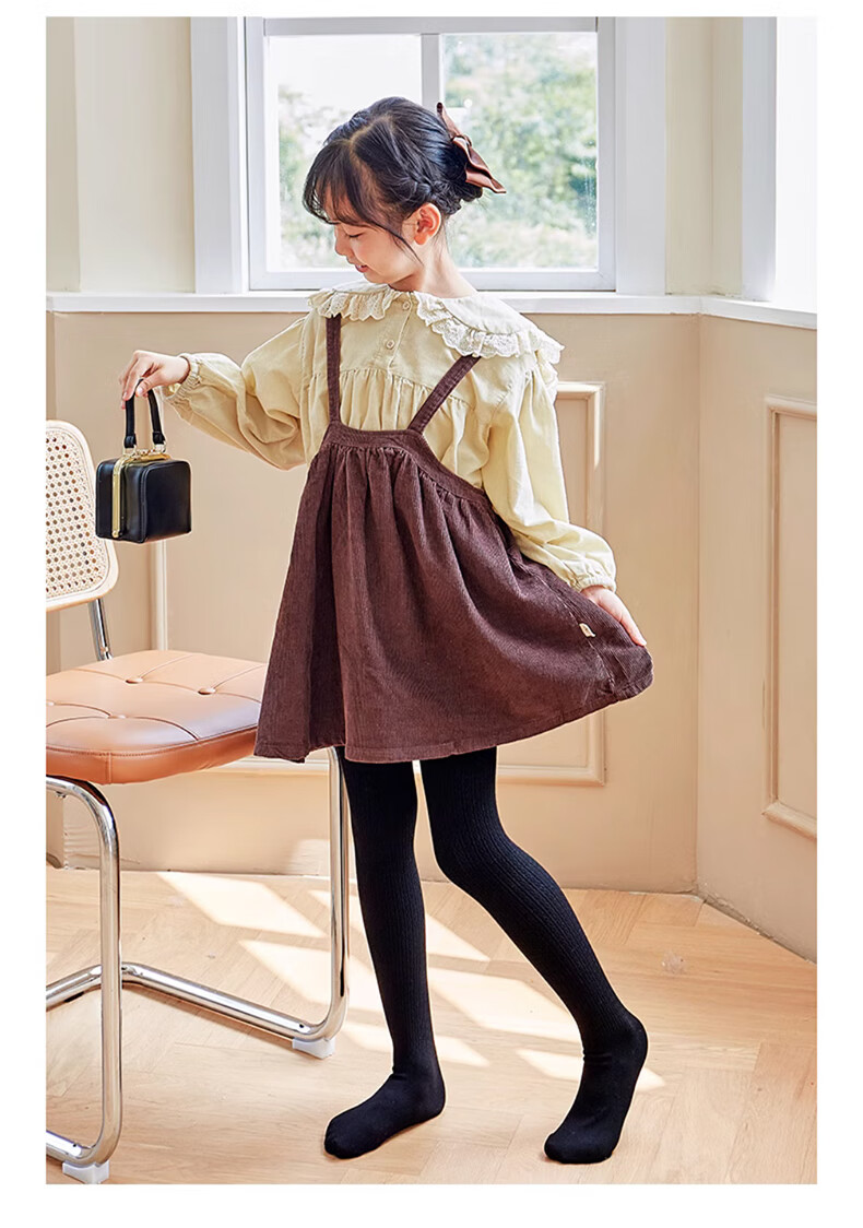 Langsha Children's Leggings Spring and Autumn Thin Fleece Girls' Black and White Twist Pattern High Waist Tights 22