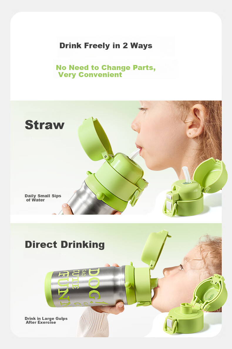Babycare Children's Insulated Cup for Elementary School Students, Water Bottle for School Use, Direct Drinking Straw Cup, 316L Stainless Steel Dual-Use White 500ml 12
