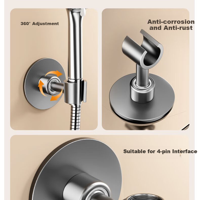 Shangmeide 304 Stainless Steel Shower Head Holder, No Drilling Required, Adjustable Fixing Device, Strong Load-Bearing Capacity of 10kg, Shower Head Bracket 3