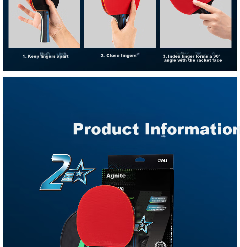 Deli & Angenite 2-Star Specialized Training Table Tennis Racket, Quick Return And Attack Basic Training Racket, Penhold Grip Single Racket 5