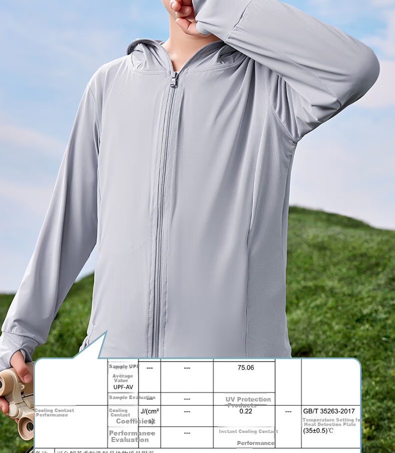 Luomeng Children's Summer New UV Protection Sunscreen Clothing, Kids' Air Conditioning Shirt, Light Gray Sun Protection Garment, Size 150 4