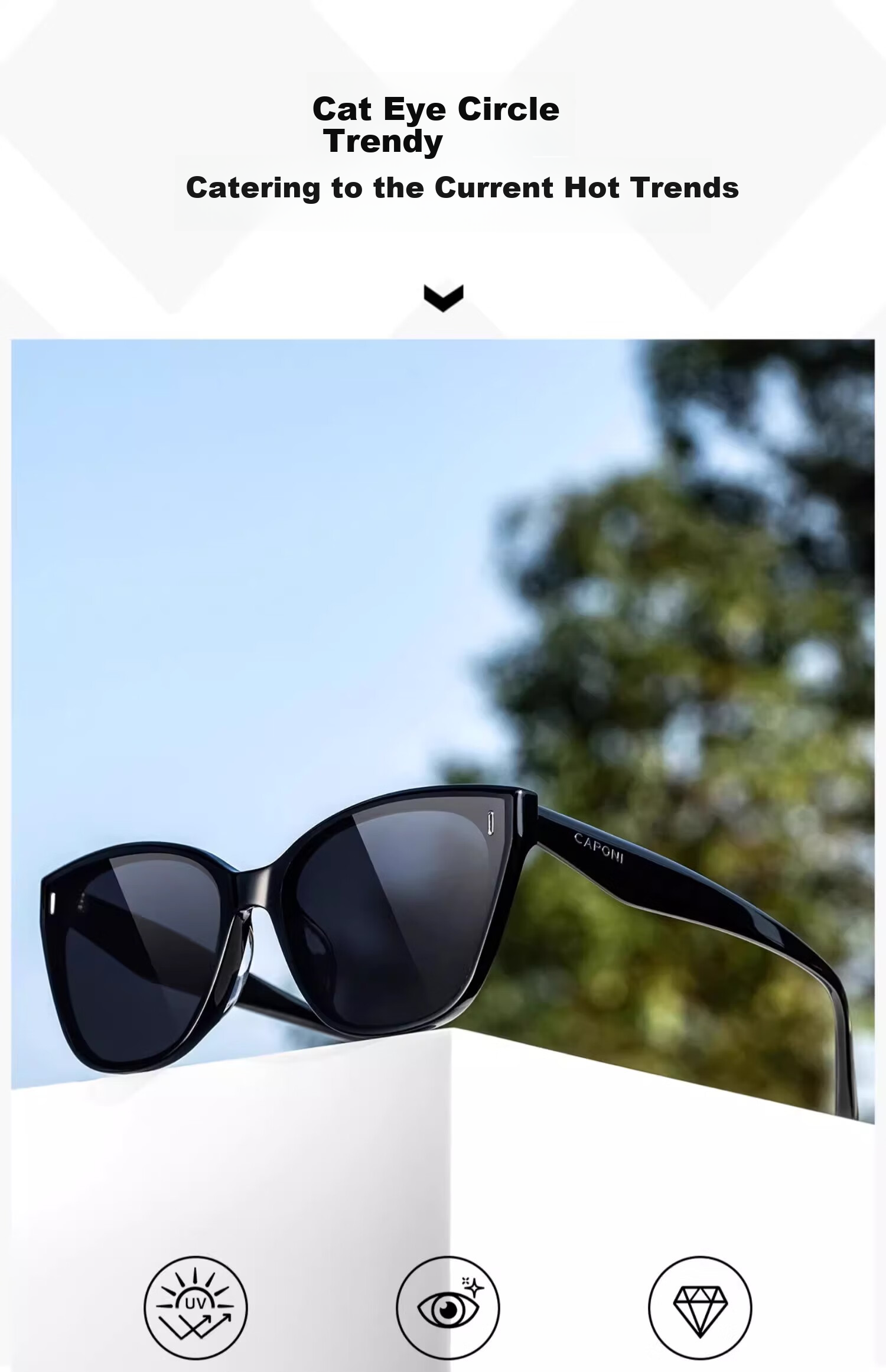 CAPONI Polarized Sunglasses for Women, Myopia Glasses, UV Protection, Driving Glasses, High-End Look, Face-Slimming Effect 7