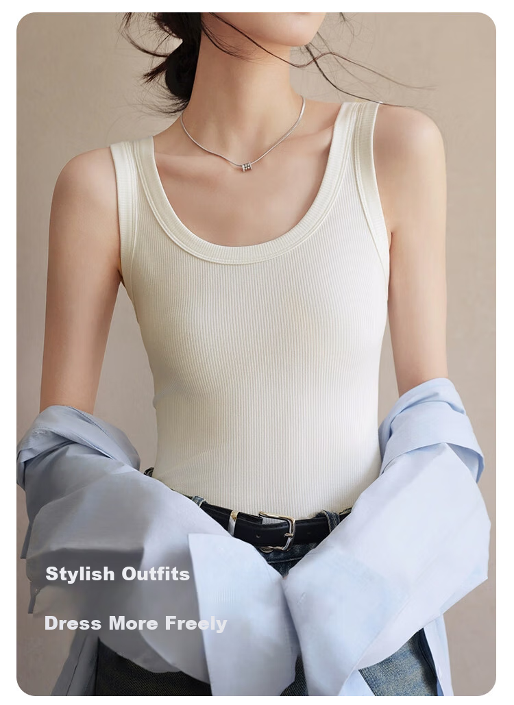 Dushiliren Women's Vest, Slim-Fit for All Seasons, Inner Wear for Suits, Seamless, Can Be Worn As Outerwear, Round Neck, Sleeveless Top, White, Size L 6