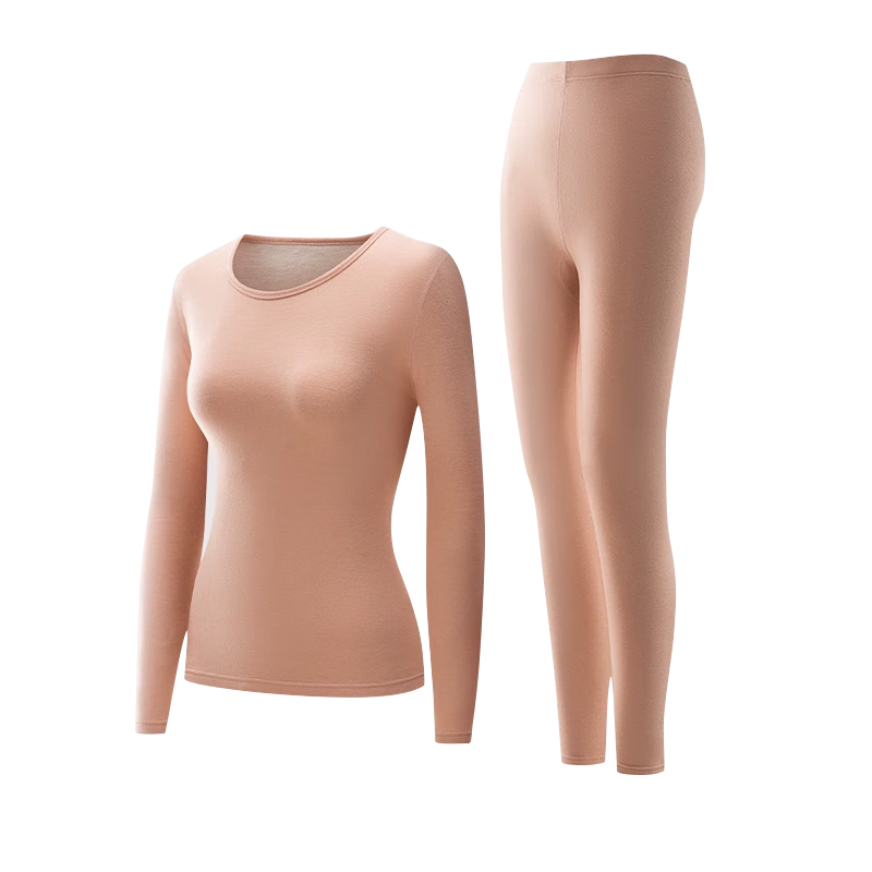 Nanjiren Wool And Silk Blend Women's Thermal Underwear Set, Fleece-Lined Base Layer Top And Bottom, Size M