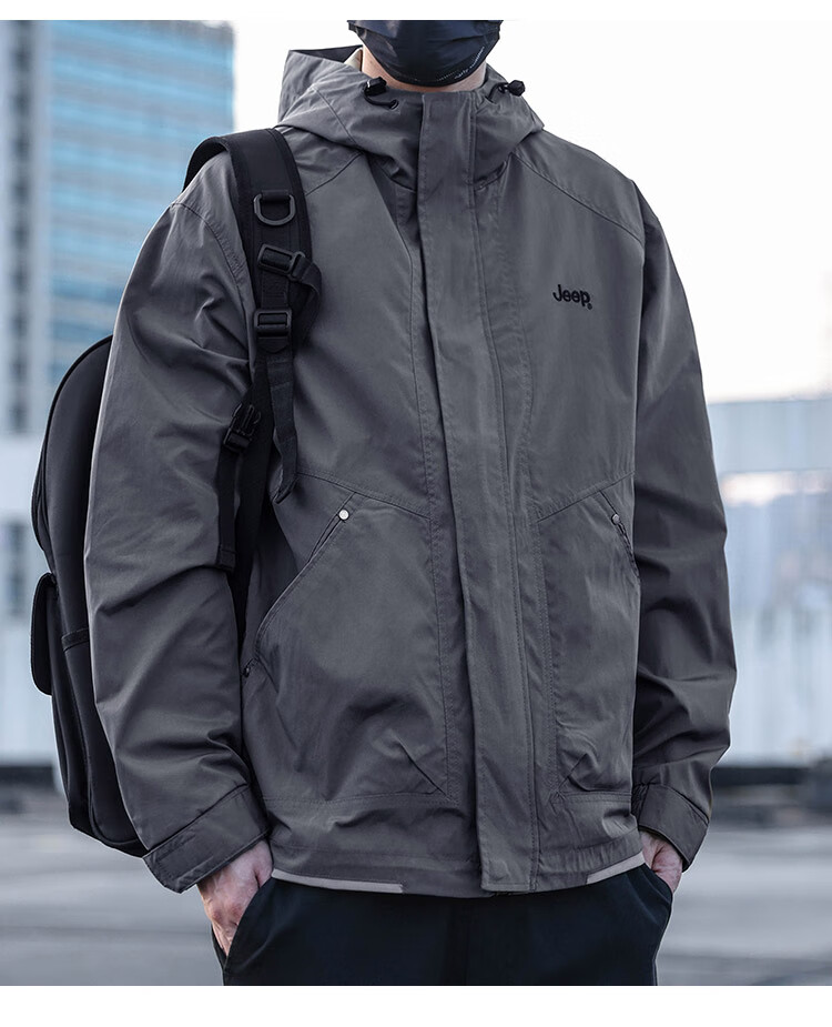 JEEP Men's Spring Autumn Hooded Jacket Casual Trendy Gray XL 2