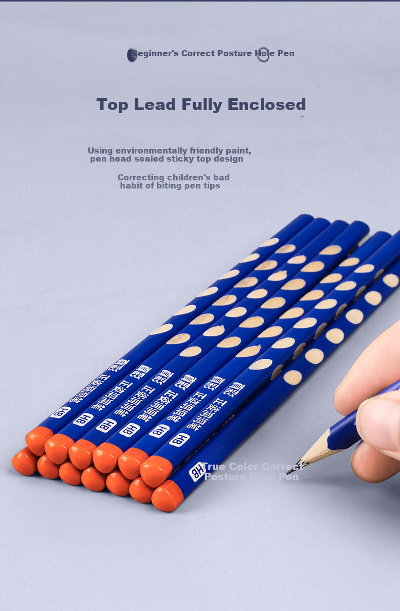 TRUECOLOR HB Perforated Pencils, 50 Pieces, for Primary School Students And Children, Posture Correction, Kindergarten Writing Practice, Triangular Wooden Shaft, Easy-Grip Top, Gift ZC180 8