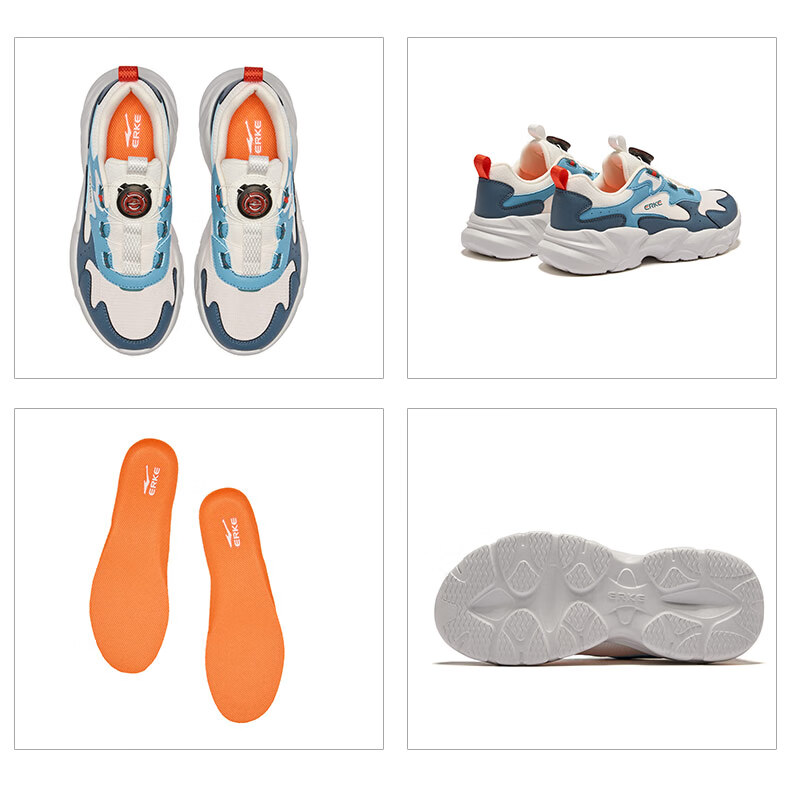 ERKE Kids Casual Shoes Boys and Girls Mesh Breathable Cushioning Running Shoes Microcrystal White/Moonstone Gray/Steel Gray Size 37 63
