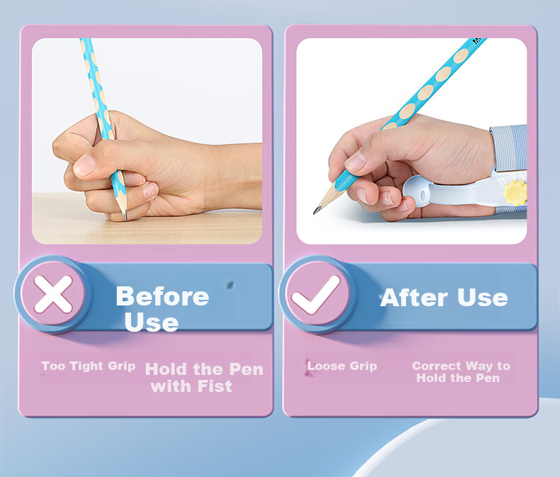 Wusheng Adjustable Anti-Wrist Hook Pen Grip Corrector for Kindergarten Beginners, Writing Posture Correction, Children's Handwriting Practice, Anti-Inward Hook Wrist Fixation for Elementary School Students, Pencil Grip Training, Pink 10