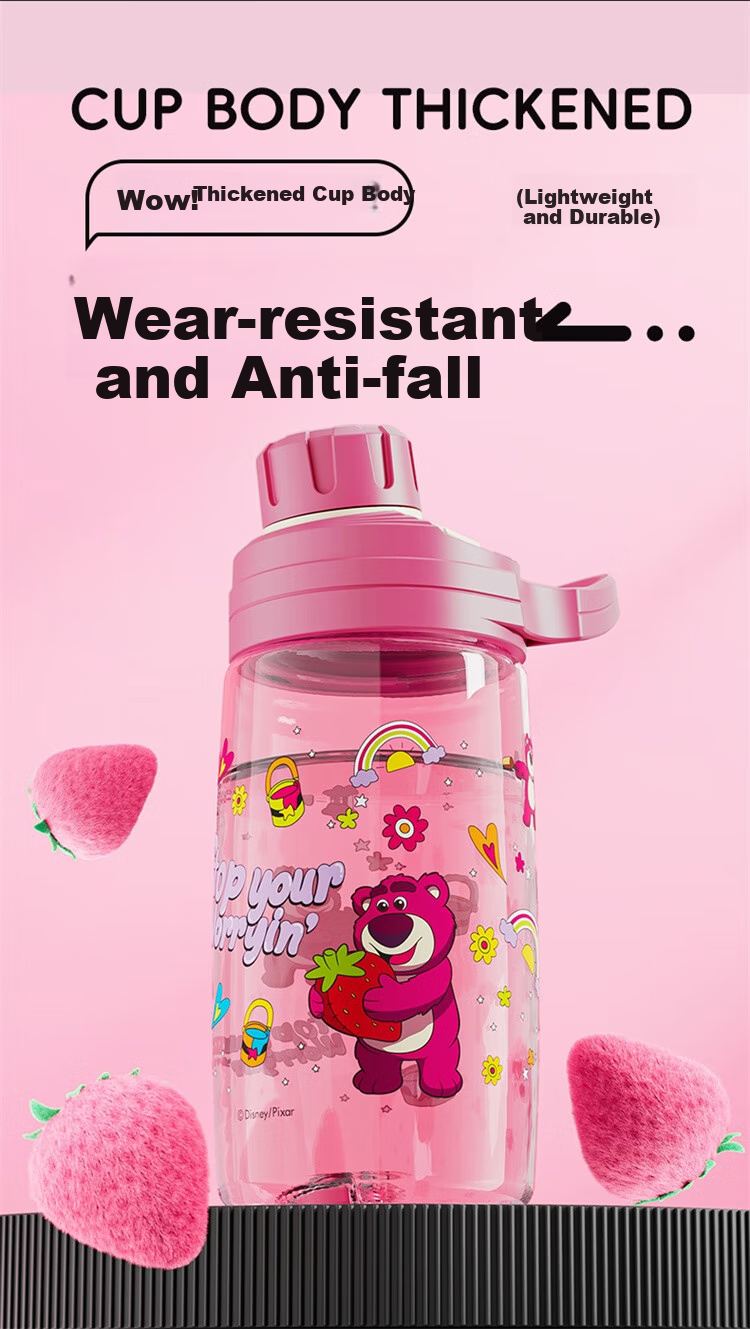Dishini Straw Cup for Students And Children, Women's Summer Tritan Plastic Portable High-Temperature Resistant Water Bottle, 600mL, Stitch Desig 8