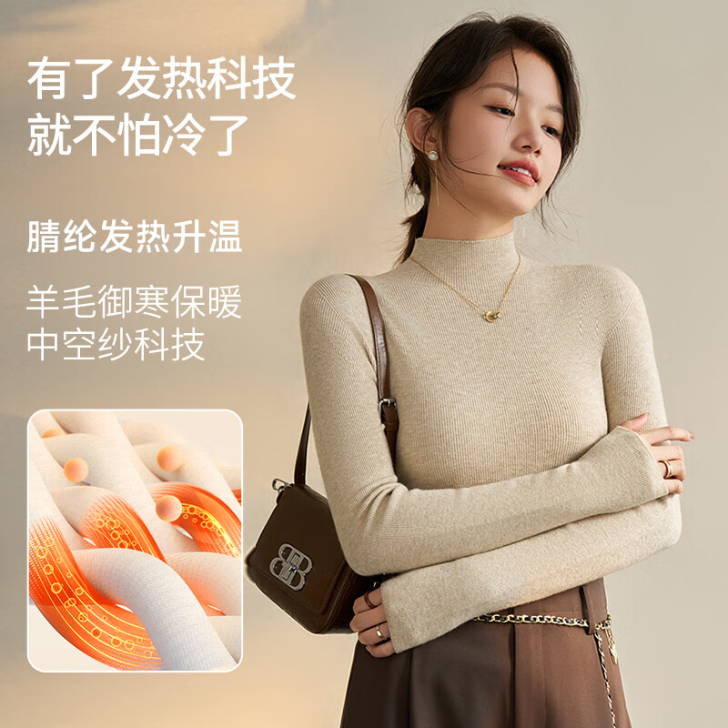 LangSha Women's Wool Base Layer Autumn Winter Slim Fit Long Sleeve Sweater Knitwear Half Turtleneck Top