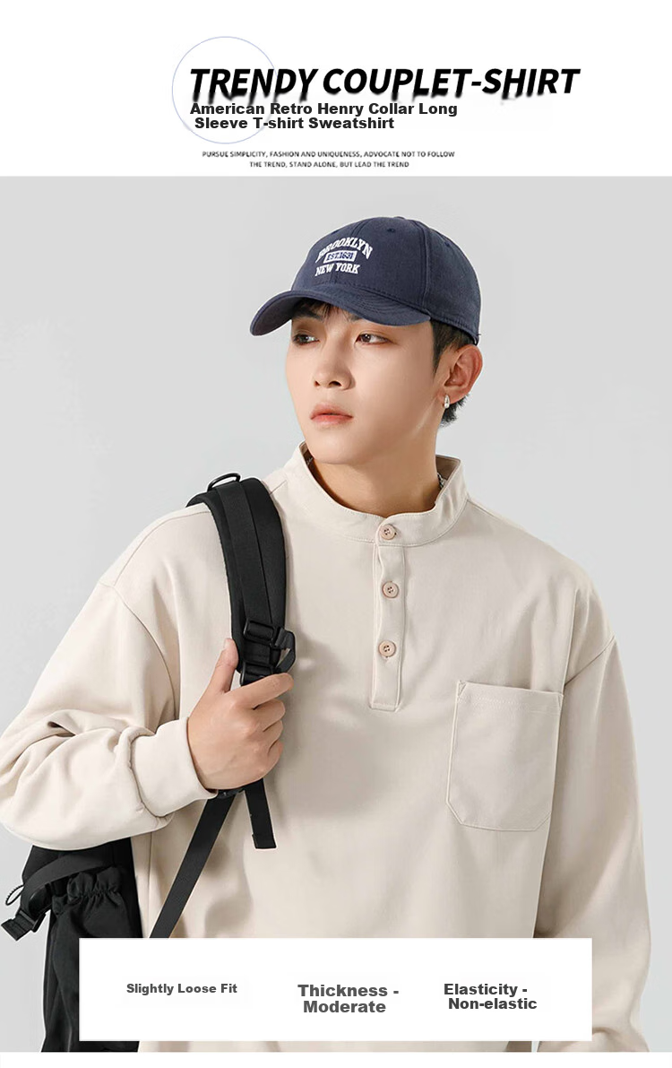 Dingfengbaoluo American Streetwear Men's Long Sleeve T-Shirt Spring Summer Crewneck Sweatshirt Loose Casual Base Shirt MT41 Black XL 2