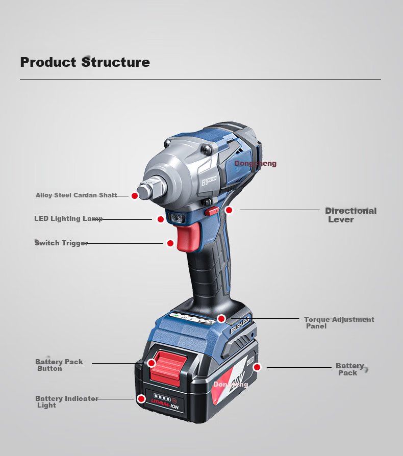 Dongcheng 20V Lithium-Ion Impact Wrench, Brushless Electric Wrench, DCPB02-18ME 10