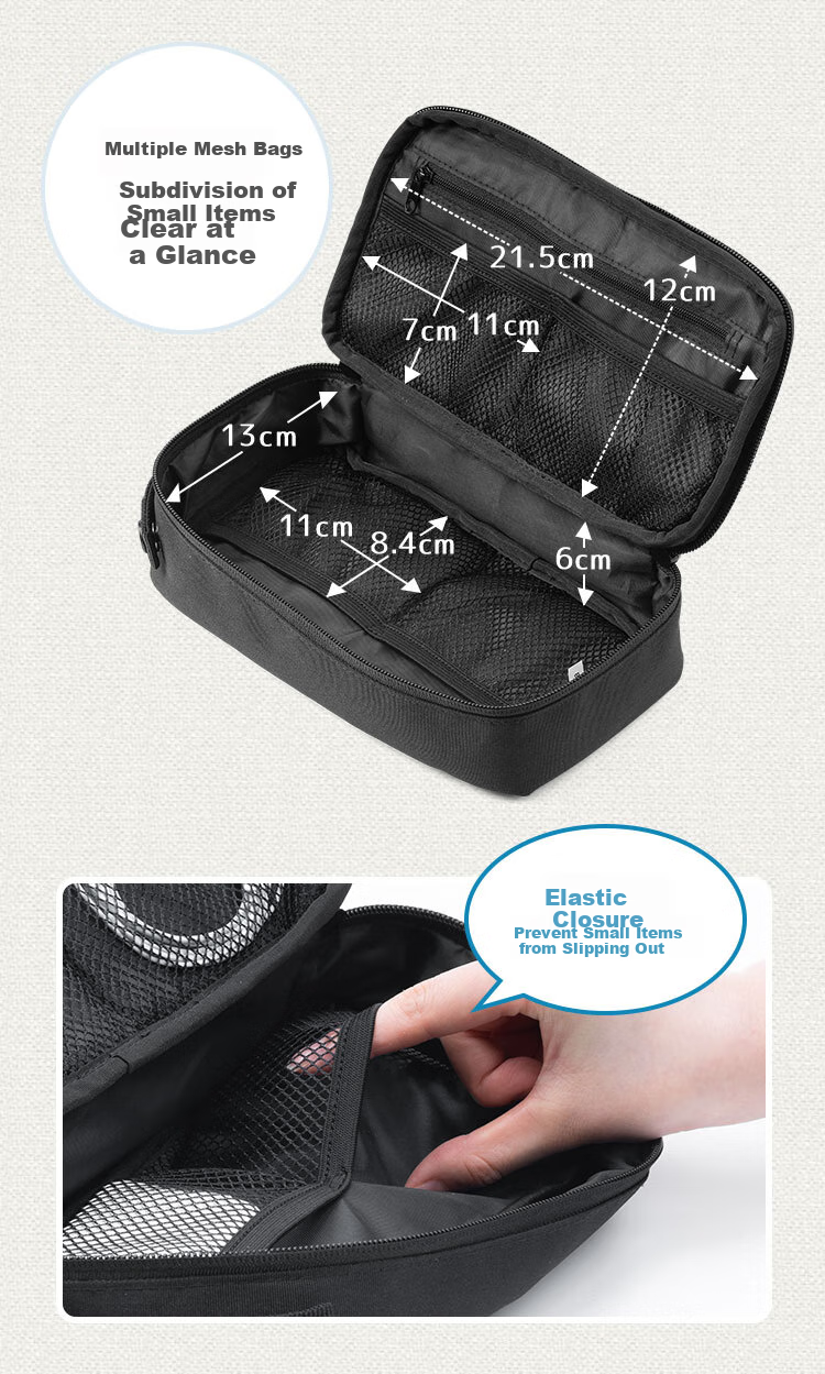 SANWA Travel Portable Bag, Cable And Power Cord Storage Pouch, Charger And Electronic Accessory Organizer, Light Gray 9
