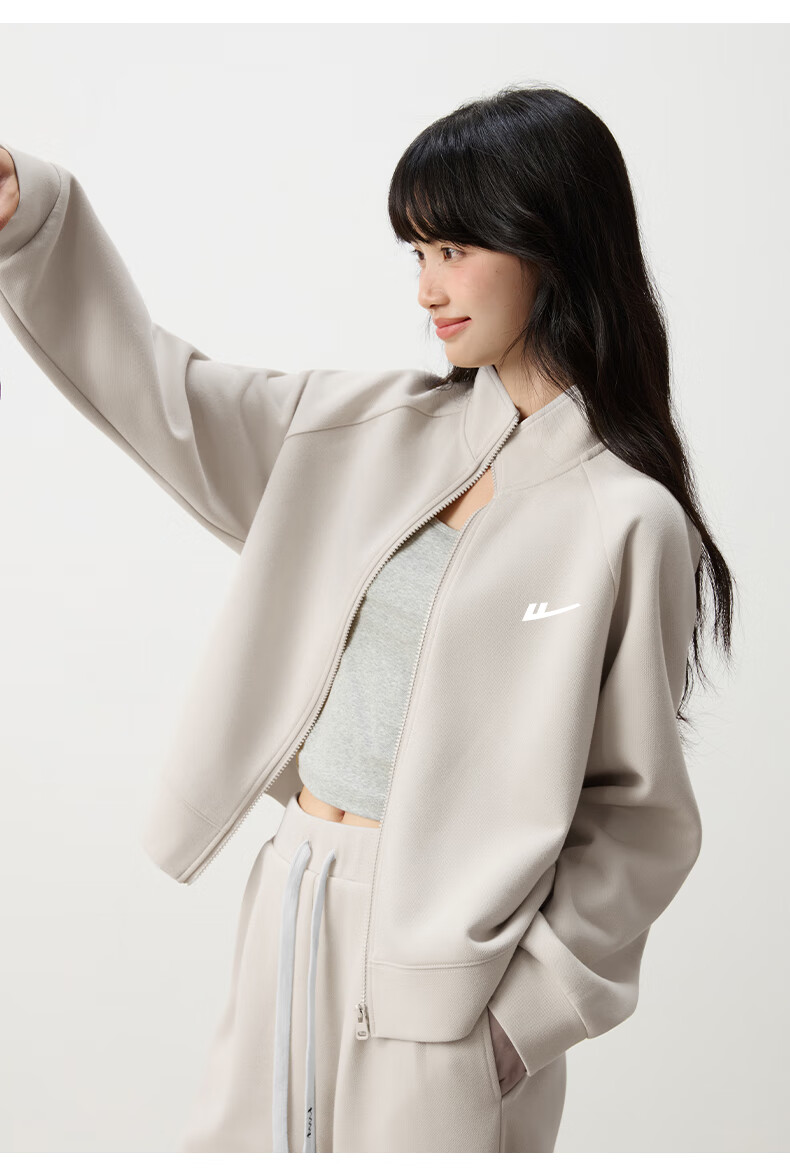 Warrior Women's Casual Two-Piece Set 2026 New Autumn Short Stand Collar Cardigan Jacket and Straight-Leg Sweatpants Full Outfit 2