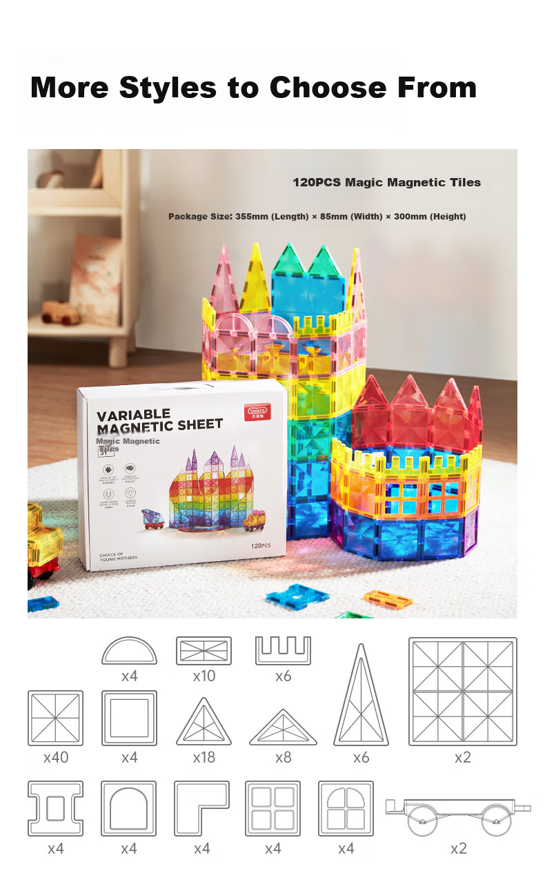 Beienshi Children's Building Blocks Toy, Magnetic Tiles with Colored Windows, for Ages 3-6, Assembly Puzzle, Birthday Gift, 100 Pieces 13