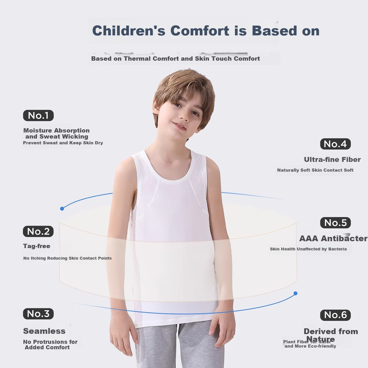 Hzasz Children's Vest, Modal Breathable Thin Sleeveless Sports Undershirt for Boys, HU123201, Snow White, Size 150
