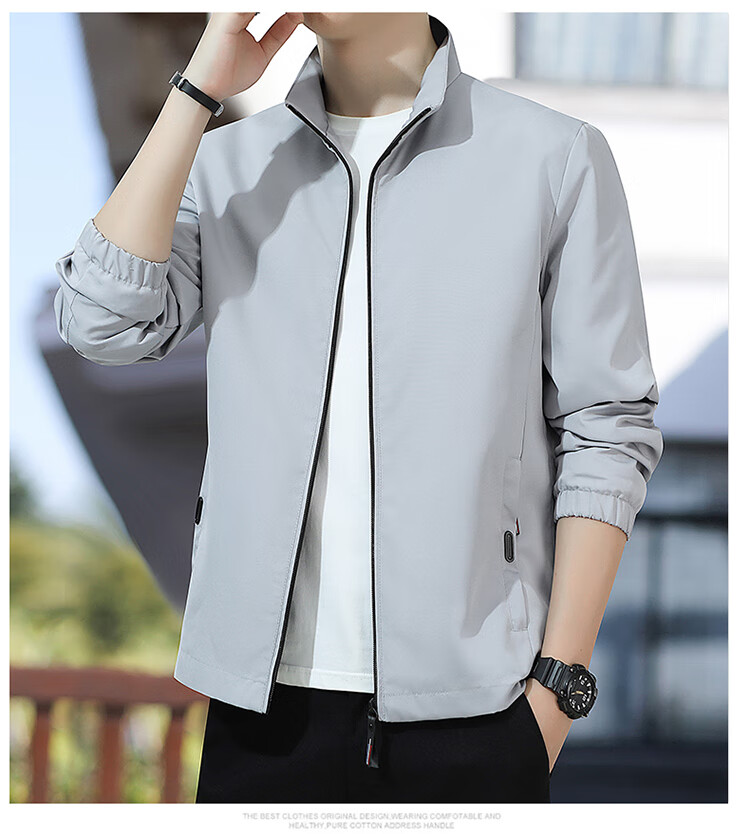 GLM Men's Spring Autumn Loose Jacket Stand Collar Windbreaker Casual Versatile Top Black 3XL 4