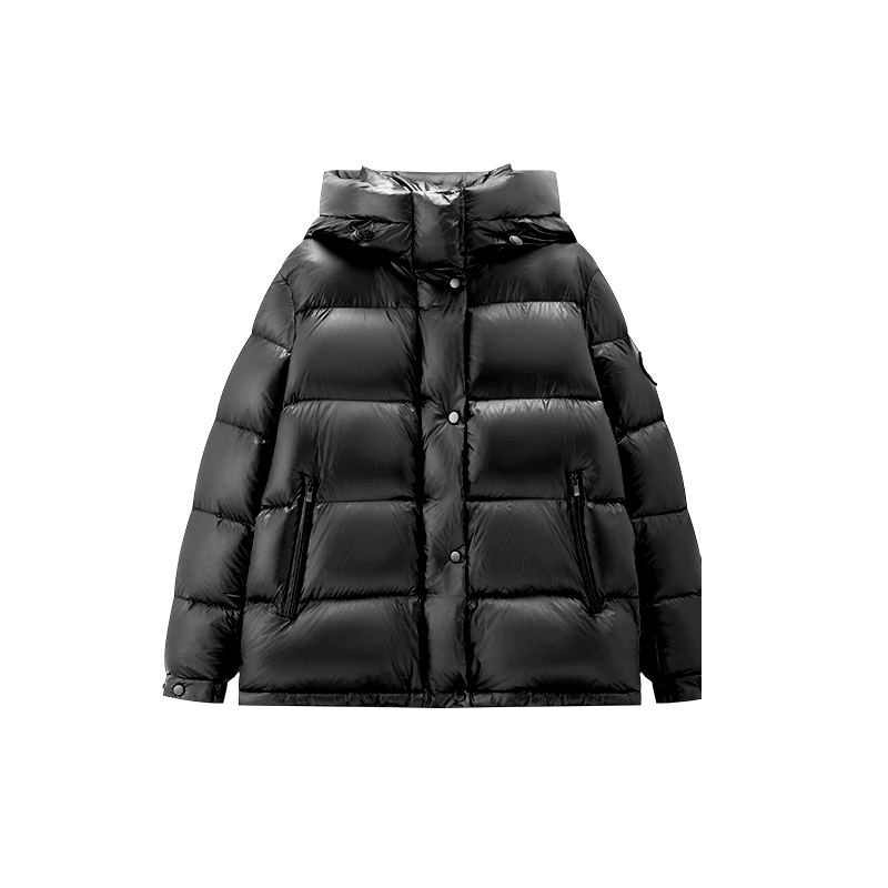 JD Original [Black Gold Series] Imported White Goose down Short down Jacket for Women, Winter Coat, Obsidian Black, XL