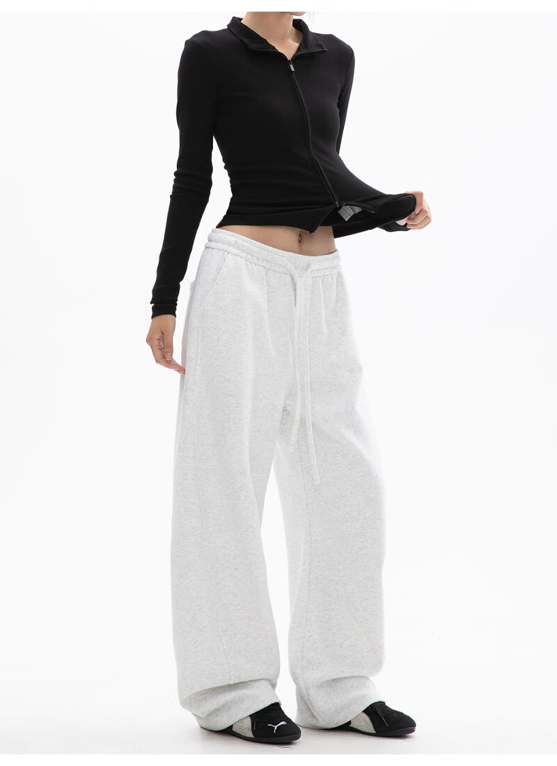 ICH MODE Women's American Style Casual Pants Spring Autumn New Sports Sweatpants Loose Straight-Leg Versatile Wide-Leg Pants Black L 17