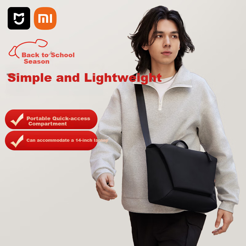 Mijia Crossbody Bag for Men And Women, Large Capacity Commuter Backpack, Casual Sports Versatile Shoulder Bag for Students, Charcoal Black