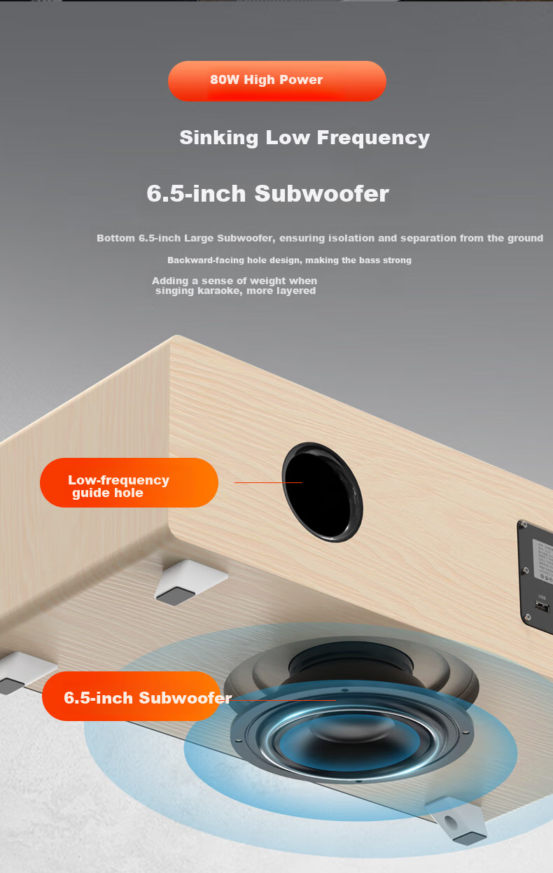 Aigo T18k Bluetooth Speaker, Home KTV Sound System, All-In Amplifier, Karaoke Device for Home Use, TV Sound System, Karaoke Stereo Surround Speaker, Deep Wood Grai 3