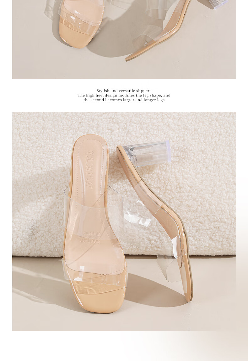 FOOTOPPO Women's High Heel Summer Transparent Strap Sandals Fairy Style Beach Outdoor Slippers 10