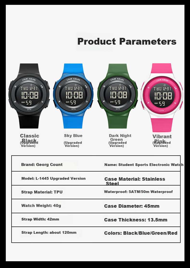 GEORGCOUNT 2025 New Watch for Men, Teenagers, Middle And High School Students, Men's Sports Multi-Functional Children's Electronic Watch for Boys 15
