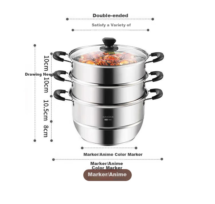 MAXCOOK 304 Stainless Steel Steamer Pot 32CM Three-Layer Composite Bottom Compatible with Gas And Induction Stoves 4