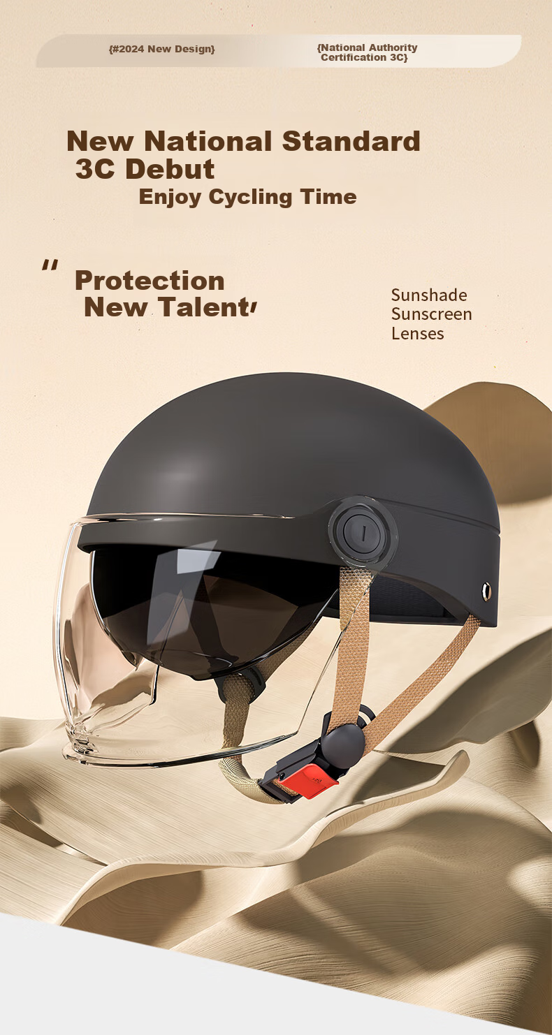 Siwangongli New National Standard 3C Certified Electric Vehicle Helmet, Summer Half-Helmet for Men And Women, Sun Protection Visor, All-Season Universal Electric Motorcycle Safety Helmet SWY6748 2