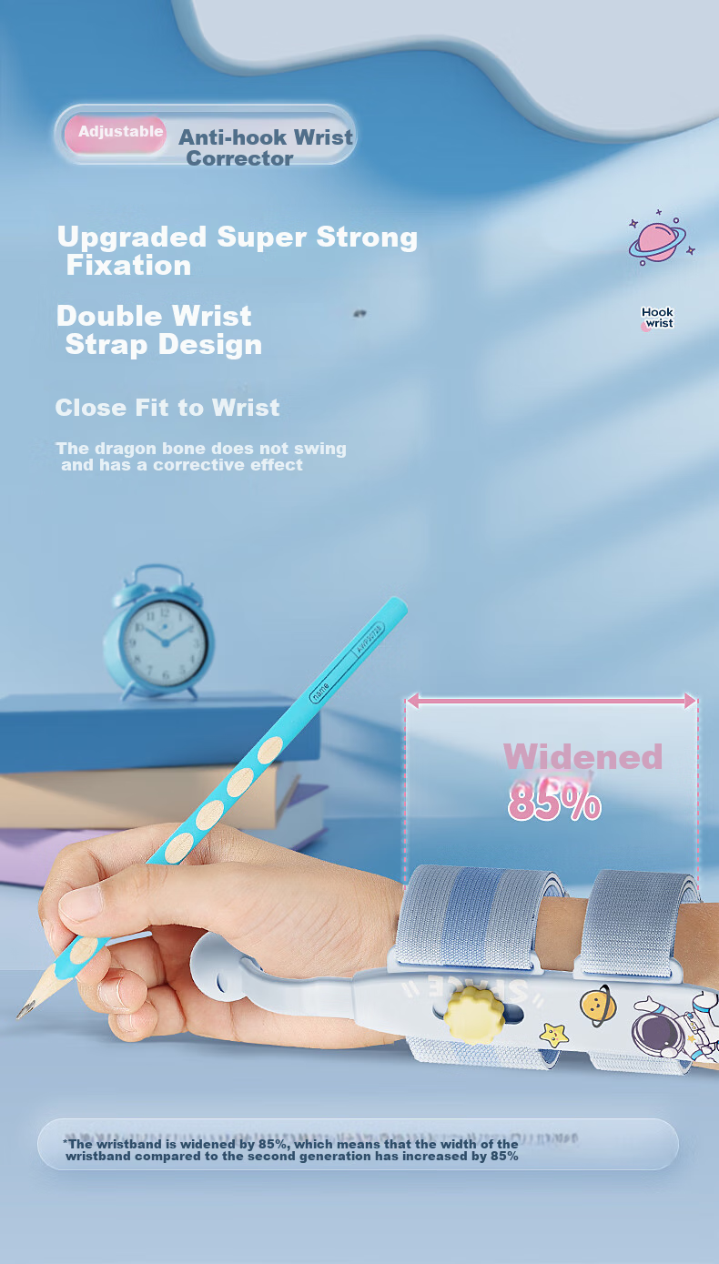 Wusheng Adjustable Anti-Wrist Hook Pen Grip Corrector for Kindergarten Beginners, Writing Posture Correction, Children's Handwriting Practice, Anti-Inward Hook Wrist Fixation for Elementary School Students, Pencil Grip Training, Pink 8