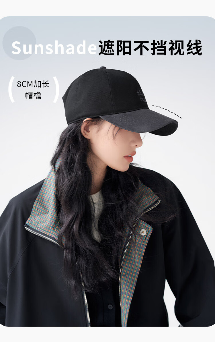 THANTRUE Women's Patchwork Premium Duckbill Baseball Cap Versatile Wide Brim Large Head Circumference Slim Face Y970 Gray 2