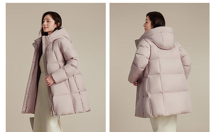 BOSIDENG Women's Off-Season 90% Down Thickened Hooded Loose Mid-Length Casual Warm Coat 7
