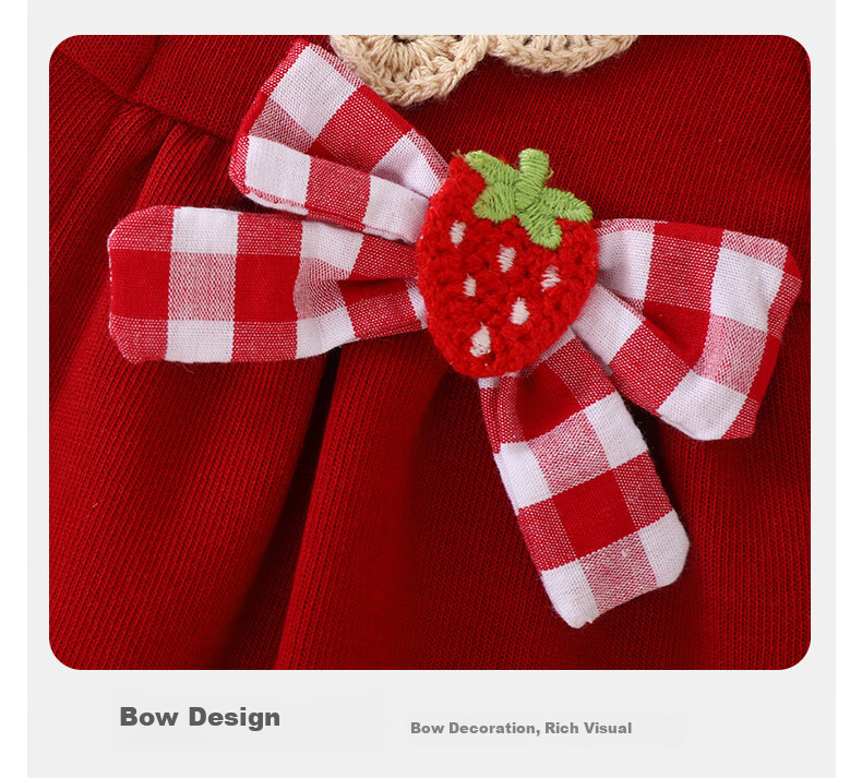 DUUDUU Baby Girl's Clothes, Hundred Days Celebration, First Birthday Princess Romper, Long-Sleeve Bodysuit, Newborn Onesie, Red, 90cm 7