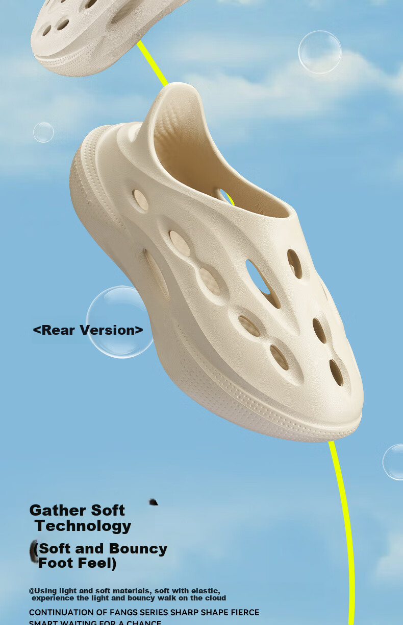 QIAODAN Crocs-Style Perforated Shoes for Men, Summer Breathable Soft Elastic Casual Sandals, Outdoor Beach Sports Slippers 6