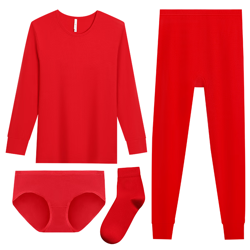 Hodohome Women's Antibacterial Cotton Red Thermal Underwear Set New Year Fortune Gift Box 3-Piece Set Qi Ji Red Size L