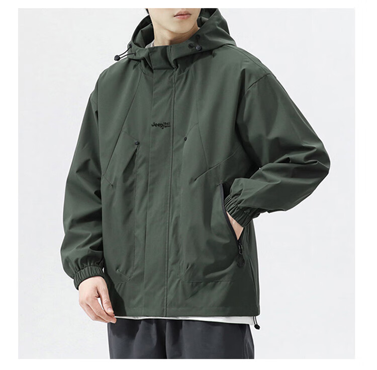 JEEP Men's Outdoor Jacket Spring Autumn Casual Loose Workwear Black 2XL 7
