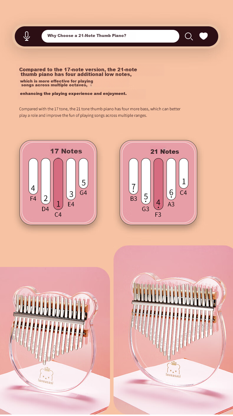 Asasi 21-Key Kalimba Thumb Piano Finger Piano Birthday Gift for Beginners, Adults And Children Musical Instrument Lucky Star 4