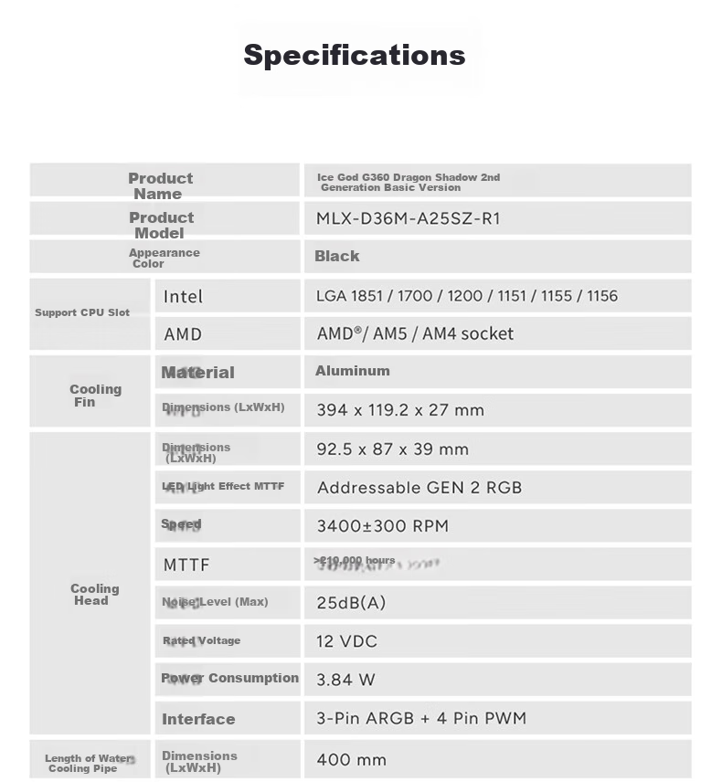 CoolerMaster Ice God G360/Dragon Shadow 2nd Generation ARGB CPU Water Cooler, Basic Version, Dual-Style Top Cover/multi-Platform Mounting/optimized Copper Base Water Channel/ATMOS II 10