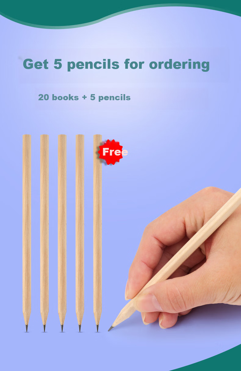 DiLe Elementary School Student Grid Notebook with Character Writing Practice Sheets for First And Second Grade, Chinese Language Practice, Handwriting Practice, English Course Notebook, 14 Sheets/Book (20 Books + 5 Pencils), 7050 English Notebook 4