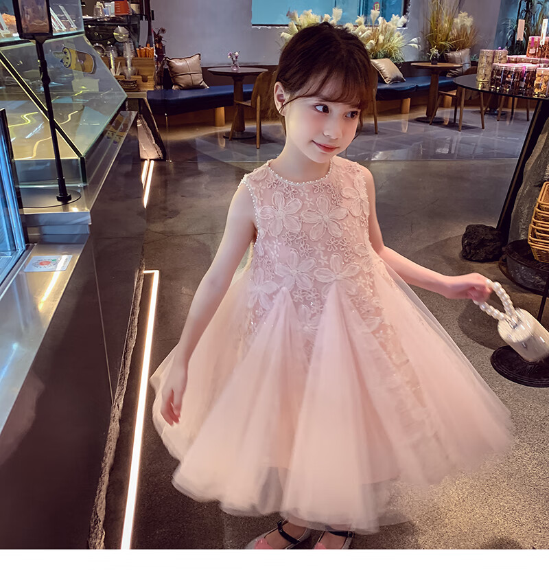 MIMIHELLO Girls Summer Dress 2025 New Fashionable Children's Mesh Princess Vest Dress for Little Girls 8