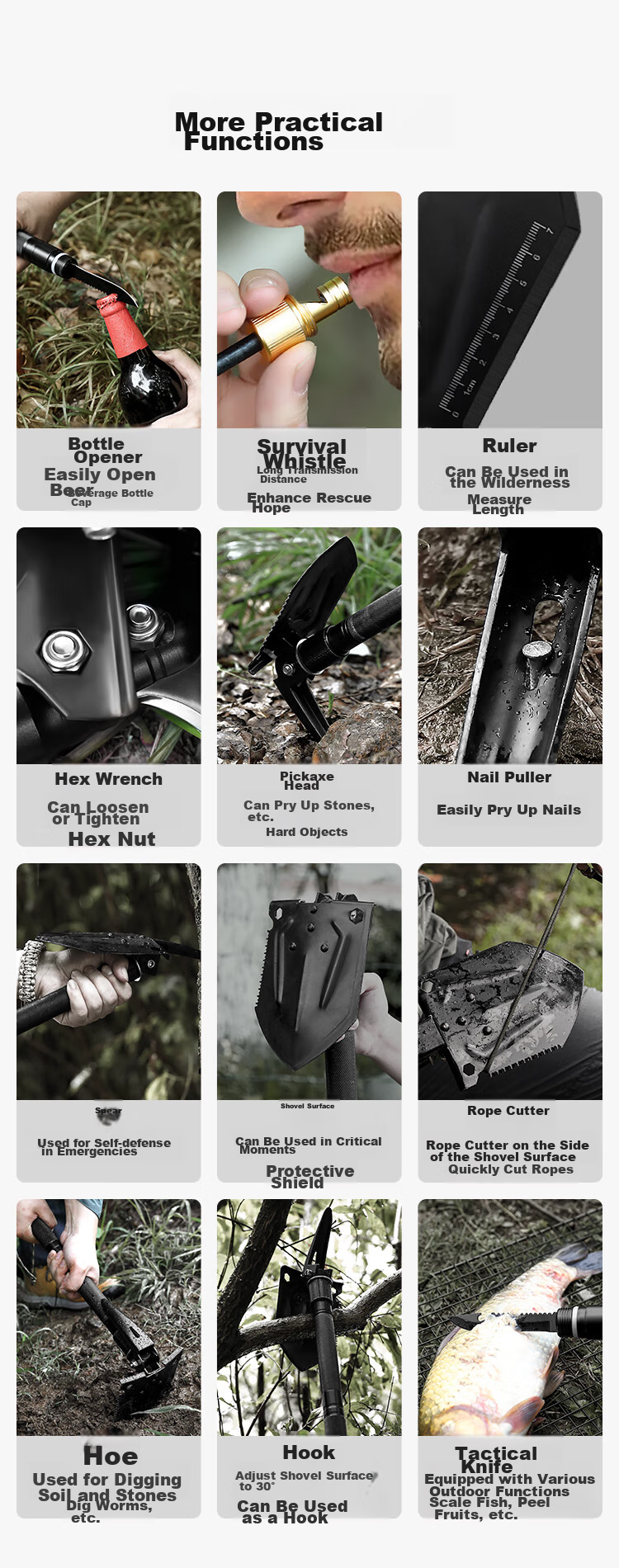 JD Original Outdoor Military Shovel, Multi-Functional Car-Mounted, Thickened Iron Spade, Foldable Fishing Outdoor Off-Road Triangular Handle Shovel for Snow 15
