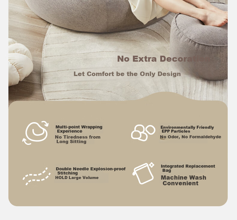 LUCKYSAC Lazy Bean Bag Sofa, Single-Person Fabric Sofa for Living Room, Bedroom, Balcony, Flagship Model in Warm Gray 4