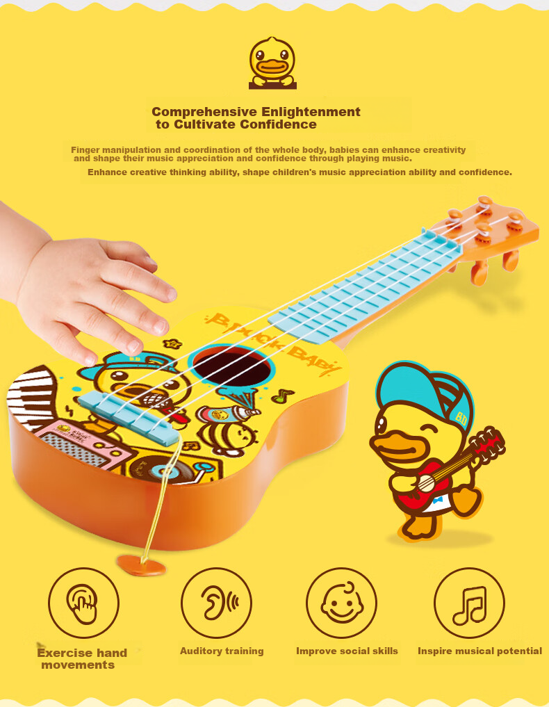 B.Duck Ukulele Early Education Musical Instrument Toy for Infants And Toddlers, Realistic Plucked Birthday Gift 4