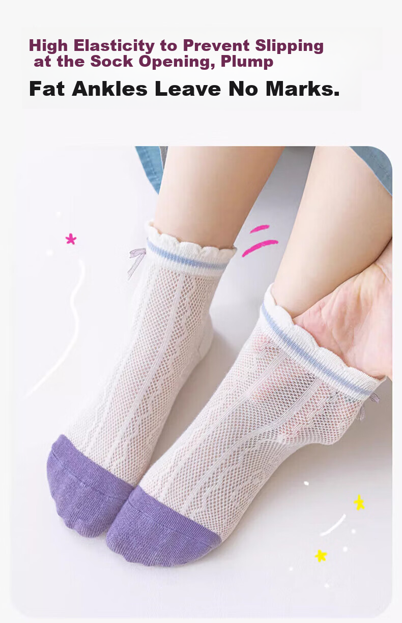 Mianmanman Children's Socks, Summer Thin Mid-Calf Socks, Xinjiang Cotton Antibacterial Mesh Girls' Cotton Socks, Baby Girl Socks, 7 Pairs Pack 7