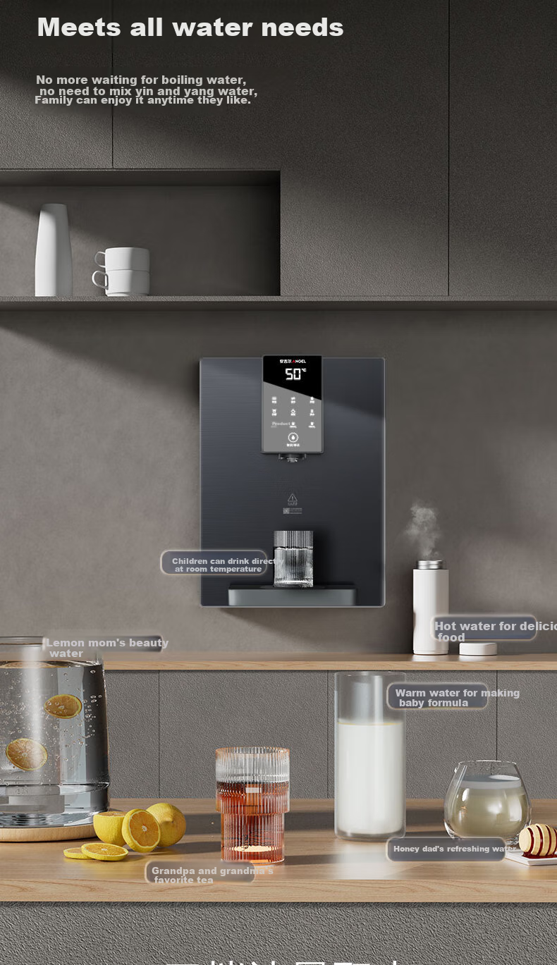 Anjier Wall-Mounted Water Dispenser, Ultra-Thin Design, Six Temperature Settings, Quantitative Water Extraction, Hot And Cold Drinking Machine, Integrated Heating System, Y3611BK-G Gray Color 6