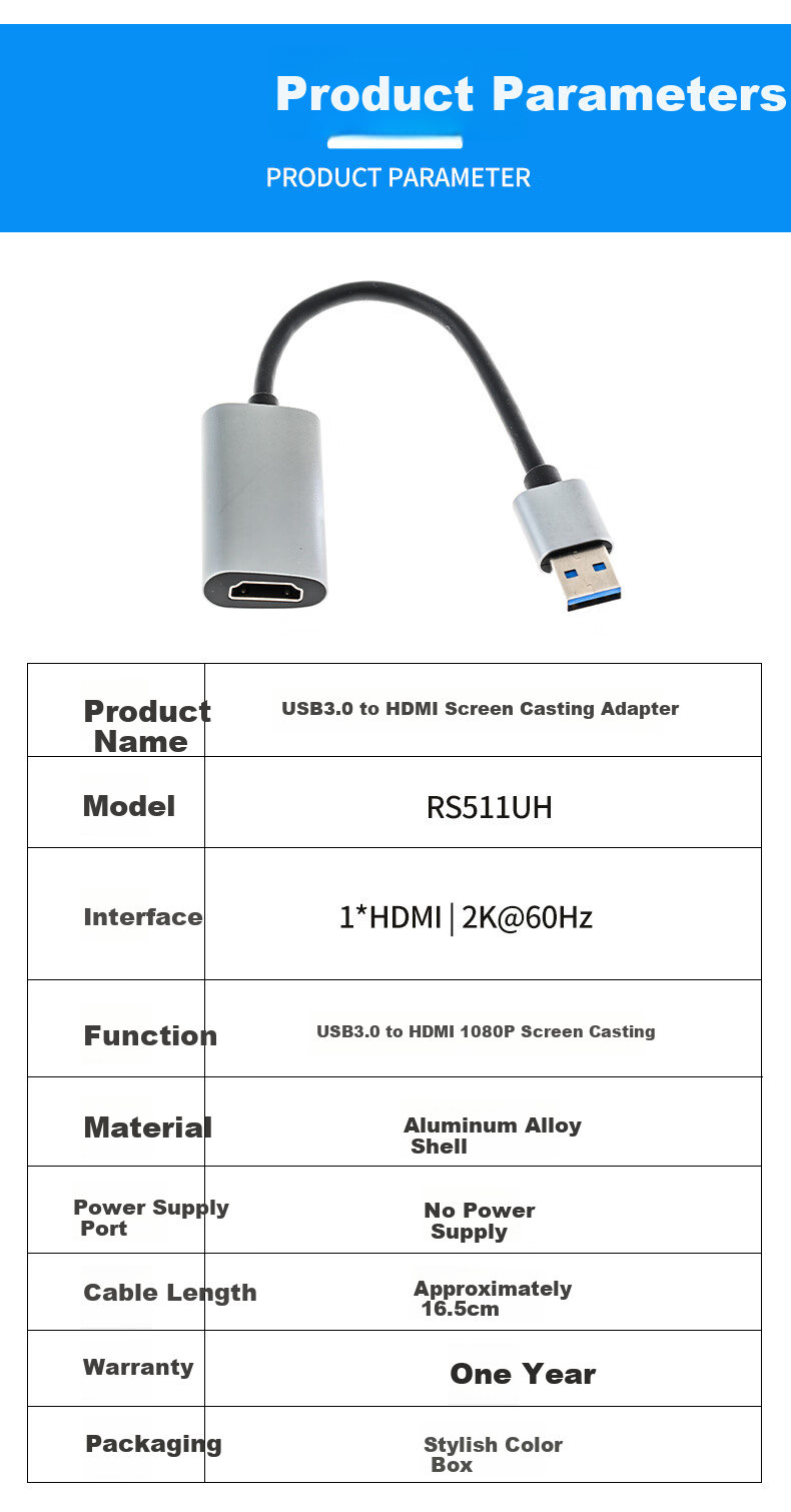 Youlianxing USB to HDMI Converter Cable, 1080P Laptop External Graphics Card Computer Connection High-Definition Projector Connection Cable, TV Screen Mirroring Cable Video Copying Expansion Adapter 2