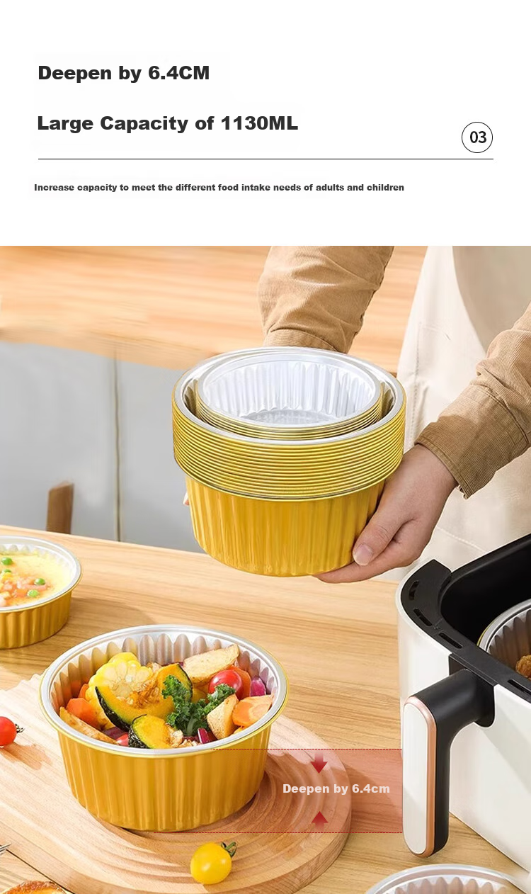 Maxcook Air Fryer Aluminum Foil Trays, Aluminum Foil Plates Bowls Baking Pans for Baking Barbecue Hot Pot Disposable with Lid 5 Pieces MCPJ6613 5