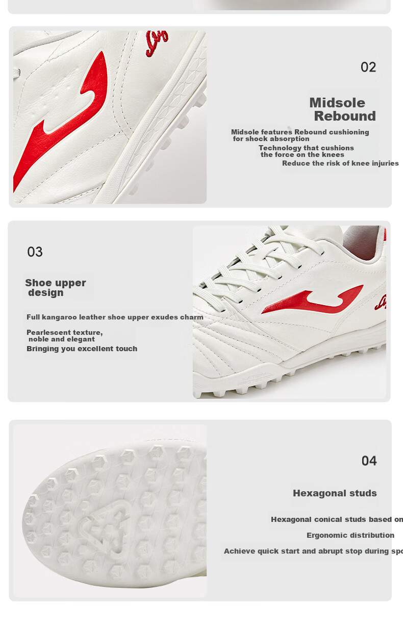 JOMA Kangaroo Leather Soccer Shoes for Men with TF Studs, Professional Competition Football Training Shoes for Adults And Youth, White And Red, Size 39 9