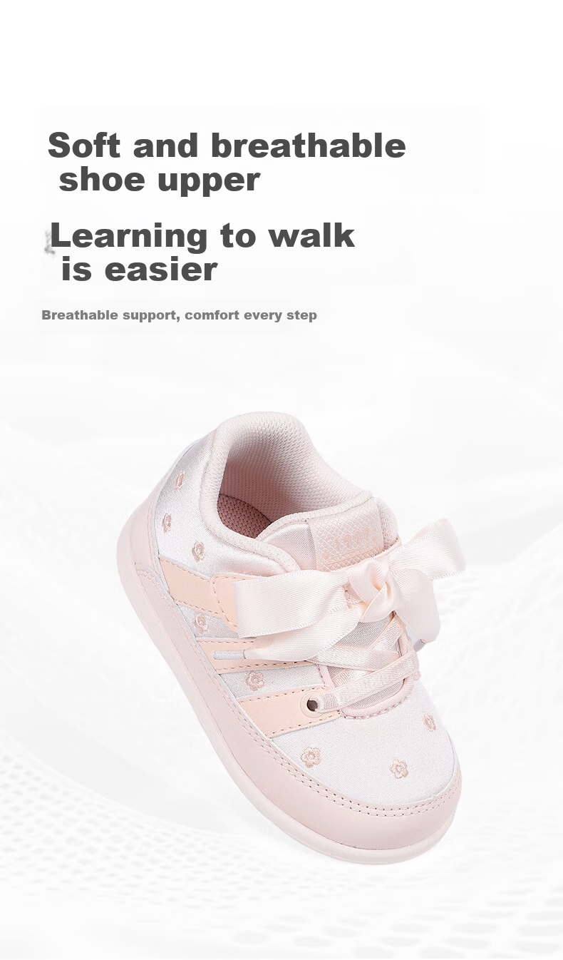 DR·KONG Toddler Pre-Walking Shoes, Autumn Girls' Cute Princess Bow Baby Shoes, B13A3009, Pink, Size 20 2